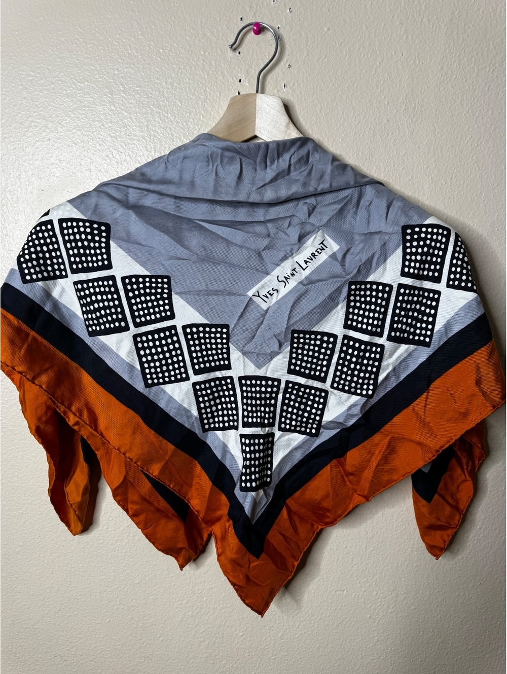 Vintage Yves Saint Laurent Silk Scarf 31X31 Geometric Pattern